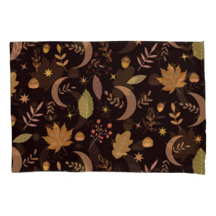 Boho Moon with autumn leaves pattern   Pillowcase