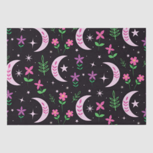 Boho Moon  with Pink Flowers and Leaves Tissue Paper