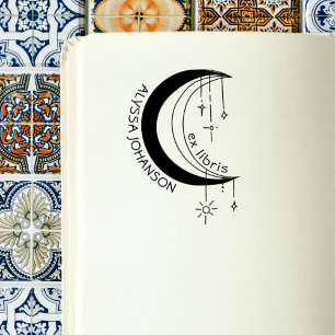 Boho MoonCrest Universe Custom Book Exlibris Rubber Stamp
