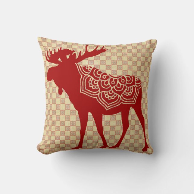 Boho Moose Silhouette Throw Pillow (Front)