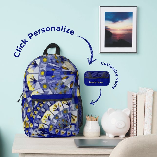 Boho Mosaic Carrelage Marine Eau Bleue - Sac à dos (Créateur téléchargé)