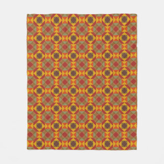 Boho Mosaic Geometric Tile in Warm Yellow and Red Fleece Blanket