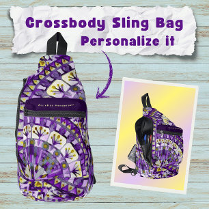 Boho Mosaic Mandala Tile Violet Flame - Sling Bag