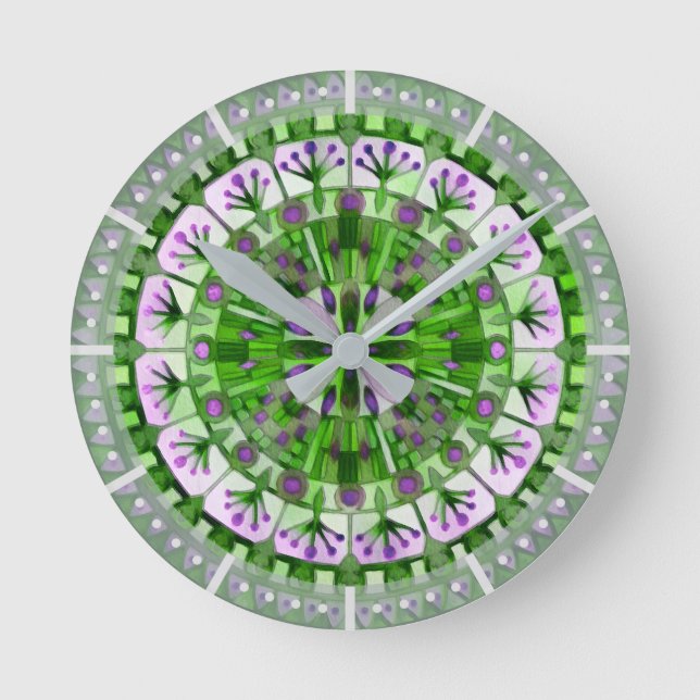 Boho Mosaic Tile Green Grass -  Round Clock (Front)