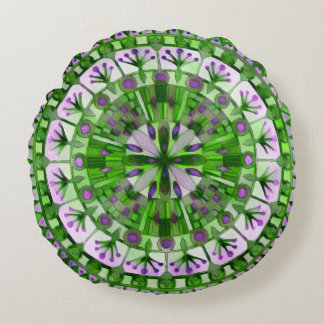 Boho Mosaic Tile Green Grass - Round Pillow