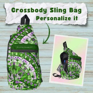 Boho Mosaic Tile Green Grass -  Sling Bag
