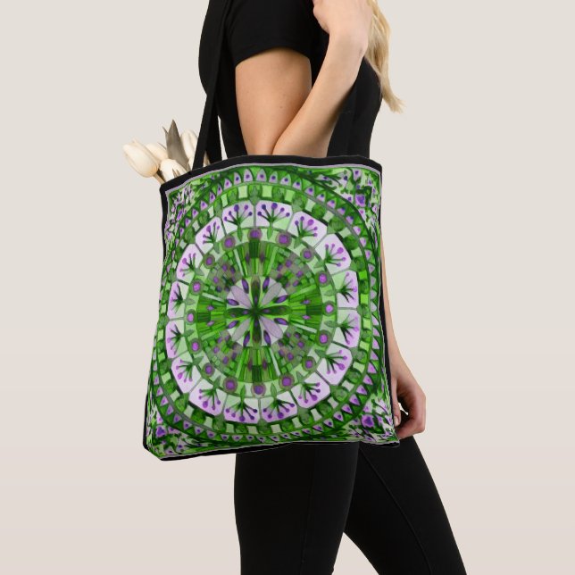 Boho Mosaic Tile Green Grass -  Tote Bag (Close Up)