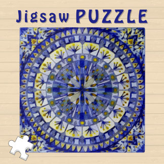 Boho Mosaic Tile Navy Blue Water -  Jigsaw Puzzle