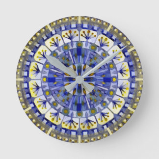 Boho Mosaic Tile Navy Blue Water - Round Clock
