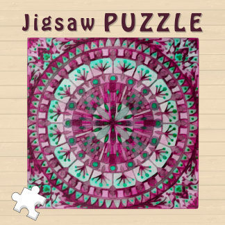 Boho Mosaic Tile Pink Berry -  Jigsaw Puzzle