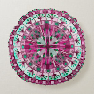 Boho Mosaic Tile Pink Berry -  Round Pillow