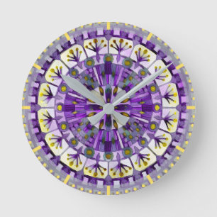 Boho Mosaic Tile Violet Flame - Round Clock