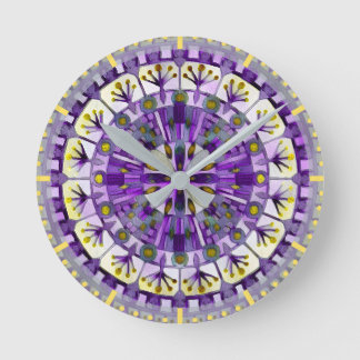 Boho Mosaic Tile Violet Flame - Round Clock