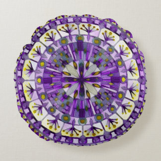 Boho Mosaic Tile Violet Flame - Round Pillow
