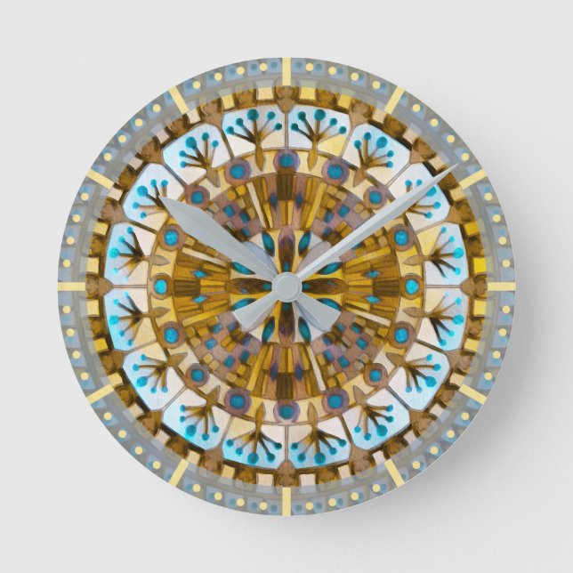 Boho Mosaic Tile yellow Honey -  Round Clock (Front)