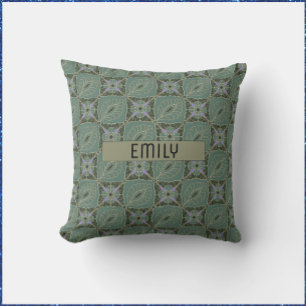 Boho Moss Green Batik Print Throw Pillow