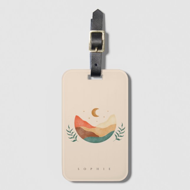 Boho mountain design with monogram luggage tag (Front Vertical)