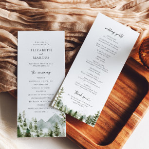 Boho Mountain Forest Pine Tree Elegant Wedding Program