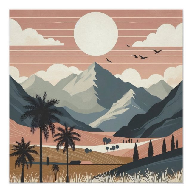 Boho Mountain Landscape Wall Art (Front)