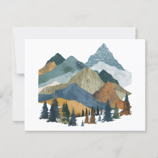 Boho Mountain Landscape with Pine Trees design  Postcard