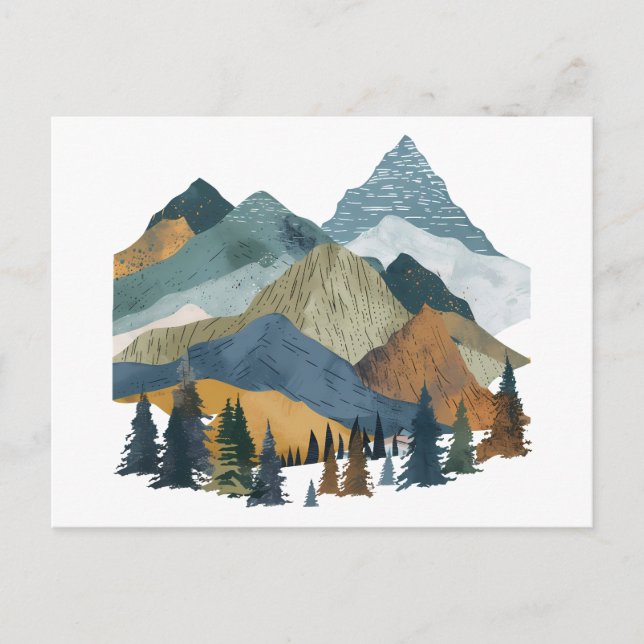 Boho Mountain Landscape with Pine Trees design  Postcard (Front)