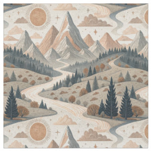 Boho Mountain River Abstract Landscape Pattern Art Fabric
