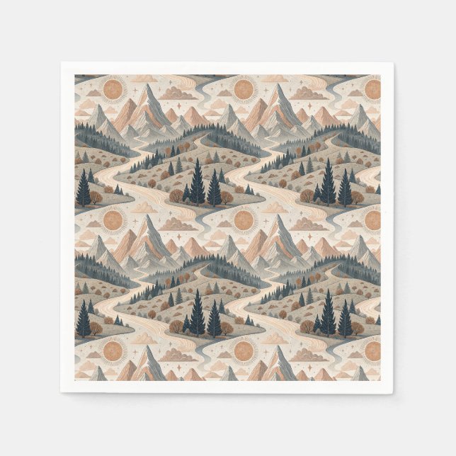 Boho Mountain River Abstract Landscape Pattern Art Napkin (Front)