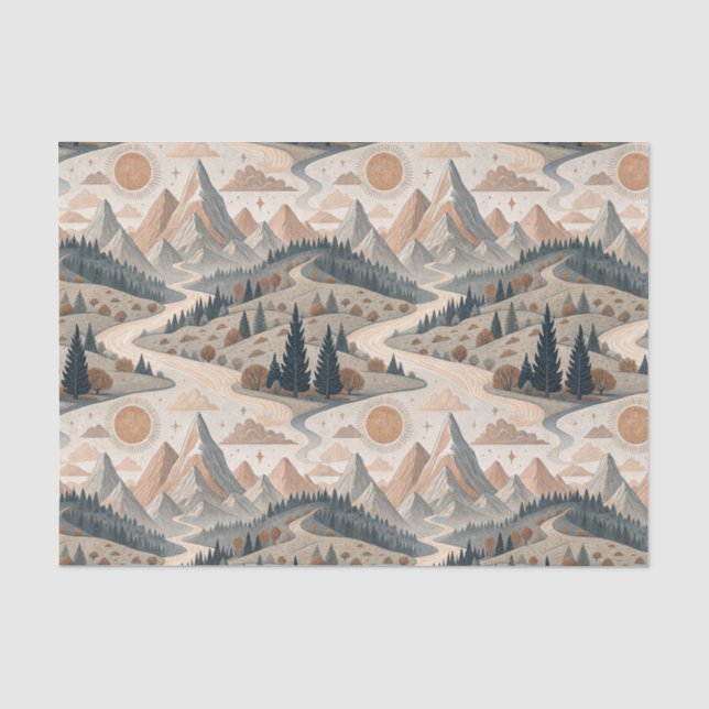Boho Mountain River Abstract Landscape Pattern Art Tissue Paper (Front)