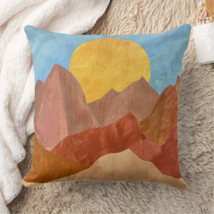 Boho Mountain Sunset – Warm Earth Tone Landscape Throw Pillow