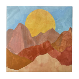 Boho Mountain Sunset – Warm Earth Tone Landscape Tile