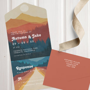 Boho Mountains & Forest Retro All In One Invitation