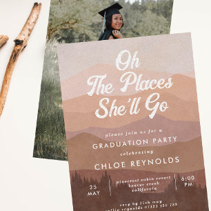 Boho Mountains Oh the Places She'll Go Graduation Invitation