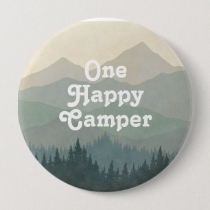 Boho Mountains One Happy Camper Boys 1st Birthday 4 Inch Round Button