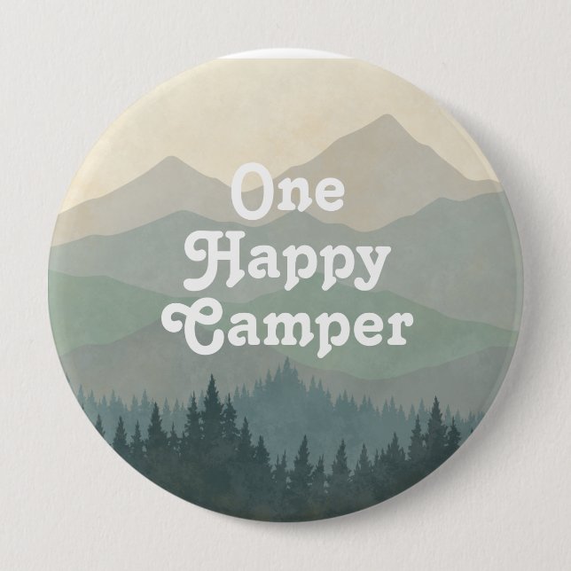 Boho Mountains One Happy Camper Boys 1st Birthday 4 Inch Round Button (Front)