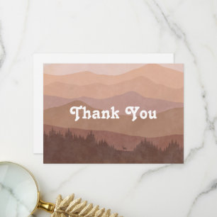 Boho Mountains Retro Pink Flat Thank You Card
