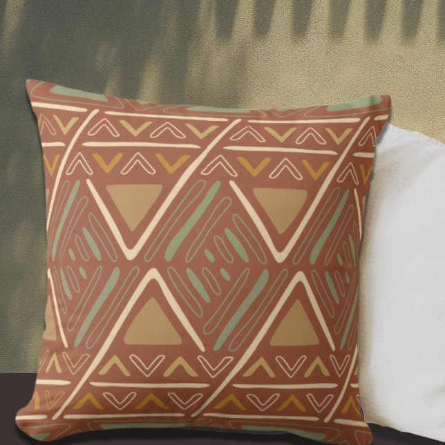 Boho Mudcloth Inspired Terracotta Throw Pillow (Creator Uploaded)
