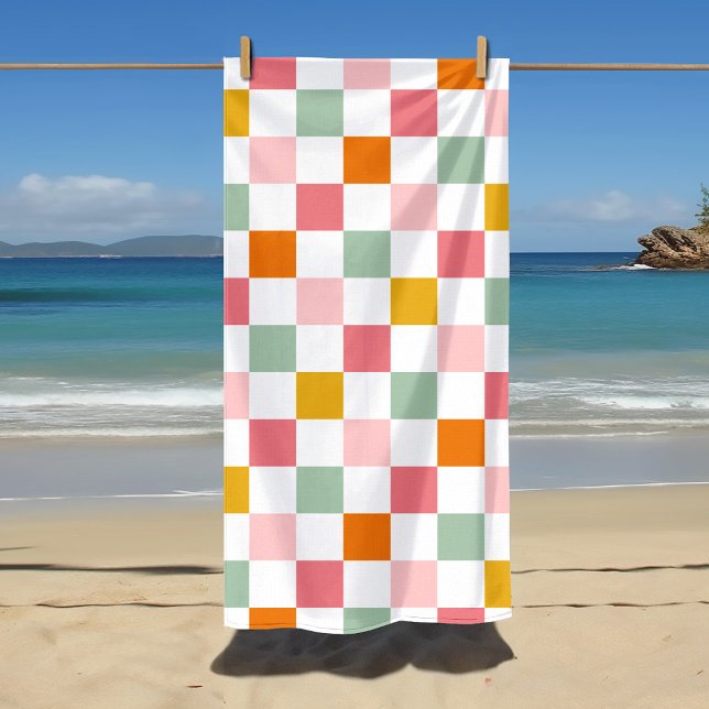 Boho Multicolor Chequerboard Beach Towel (Creator Uploaded)
