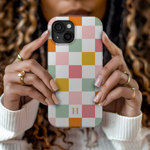 Boho Multicolor Chequerboard Monogram iPhone 15 Case