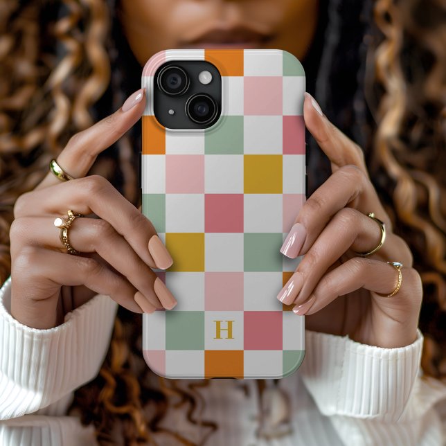 Boho Multicolor Chequerboard Monogram Case-Mate iPhone Case (Creator Uploaded)