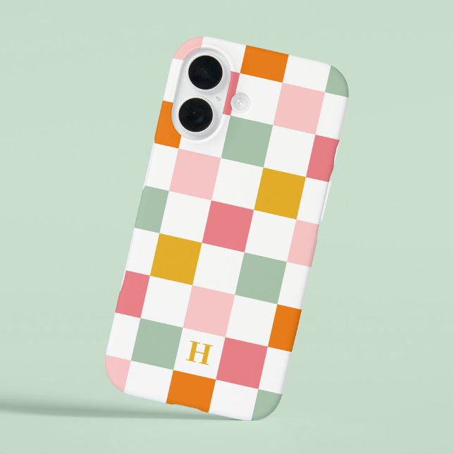 Boho Multicolor Chequerboard Monogram Case-Mate iPhone Case (Creator Uploaded)