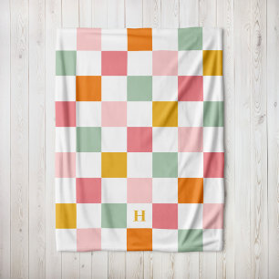 Boho Multicolor Chequerboard Monogram Fleece Blanket