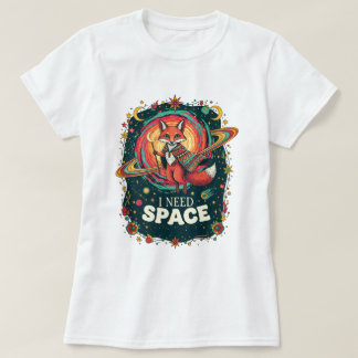 Boho Multicolor Cosmic Fox I Need Space Retro T-Shirt