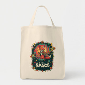 Boho Multicolor Cosmic Fox I Need Space Retro Tote Bag