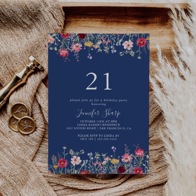 Boho Multicolor Wildflower 21st Birthday Party Invitation (Creator Uploaded)