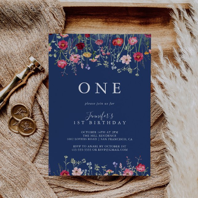 Boho Multicolor Wildflower First Birthday Party Invitation (Creator Uploaded)