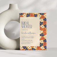 Boho Mustard Blue Floral Botanical Bridal Shower