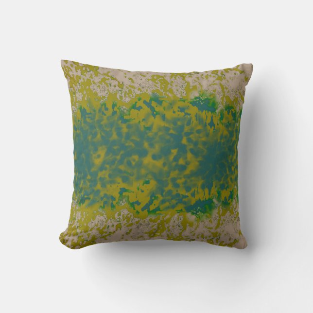 Boho Mustard Splatter Teal Design Throw Pillow (Front)