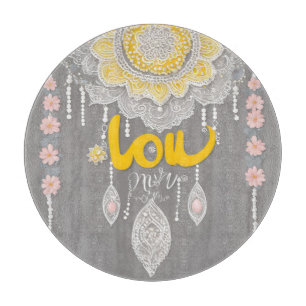 Boho Mustard Yellow Lace Mandala AI art Cutting Board