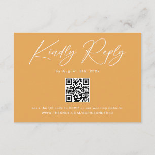 Boho Mustard Yellow QR Code Wedding RSVP Enclosure Card