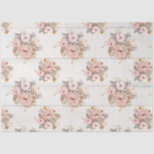 BOHO Muted Floral Watercolor White Wood Decoupage Tissue Paper